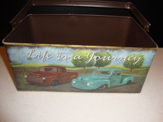 Country Vintage Looking Trucks Rectangle Bucket W/handle/ Life Is A Journey photo