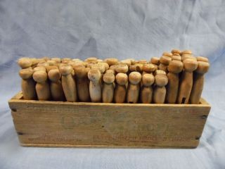 Vintage 72,  Antique Clothes Pins Wood Cheese Box Country Decor 4 Laundry Room photo