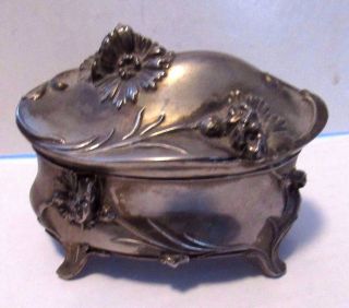 Vintage Art Nouveau Jewelry Casket With Raised Florals And Footed photo