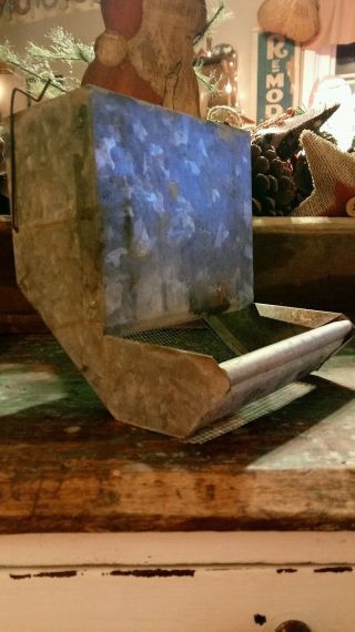 Old Vintage Small Galvanized Metal Chicken Feeder Primitive Farm Barn Décor photo