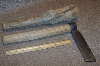 Old Shingle Froe & Mallet Primitive Antique Log Cabin Roof Carpenter Farm Tools photo