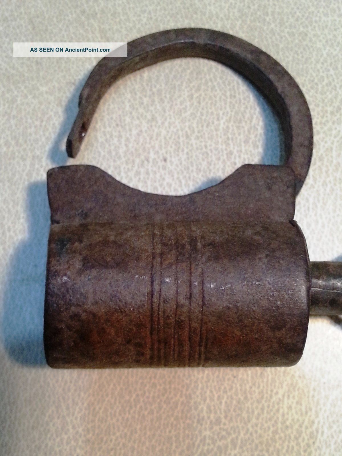 Antique Primitive Hand Forged Iron Hasp Cylinder Padlock With Screw Key Locks & Keys photo