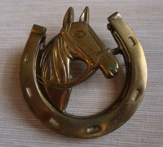 Vintage Brass Horse Head And Horseshoe Door Knocker photo