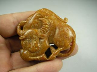 Antique Chinese Hand - Carved Jade Pendant Cattle 1717 photo