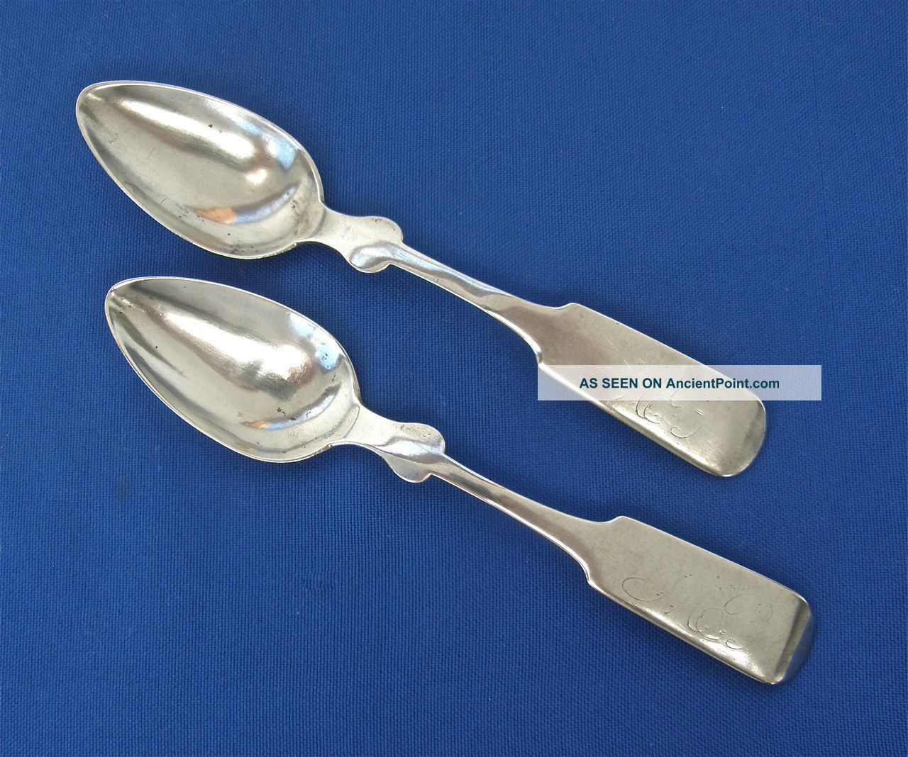 2 American Silver Spoons Matching Coin Silver Handmade Federal Period 1820 - 40 ' S Coin Silver (.900) photo