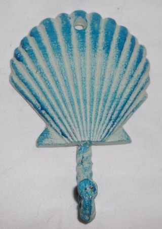 Towel Hat Bath Nautical Clam Shell Hook Beach Shore Verdigris Cast Iron photo