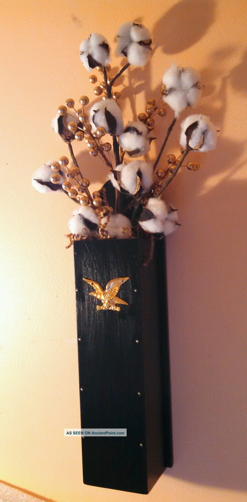 Wooden Match Stick Box With Cotton Pod Stems Floral Country Primitive Americana Primitives photo