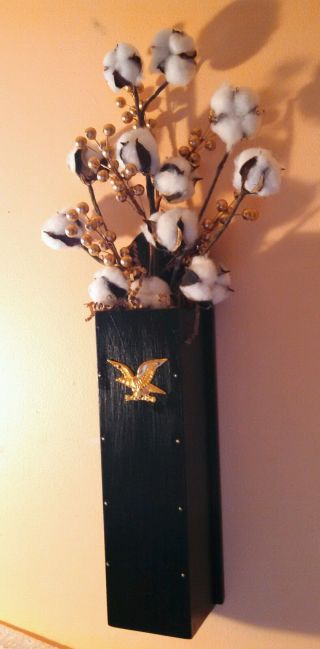 Wooden Match Stick Box With Cotton Pod Stems Floral Country Primitive Americana photo