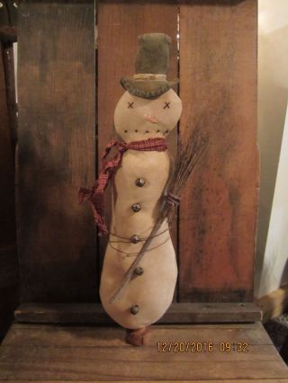 Primitive Folk Art Handmade Snowman Vintage Bobbin Make - Do photo