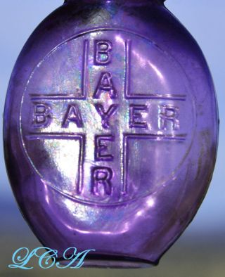 Reserved For Scott Little Purple Bayer Bottle W/bayer Embossed In Cross Heroin photo
