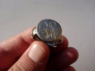 Ancient Roman Silver - Gilt Engraved Ring,  Displayed Legionary Eagle With Spread photo