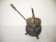 Cast Iron Fire Starter Smudge Pot Cauldron With Wand Brass Lid Vintage Antique Hearth Ware photo 10