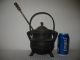 Cast Iron Fire Starter Smudge Pot Cauldron With Wand Brass Lid Vintage Antique Hearth Ware photo 1