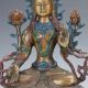 Chinese Antique Brass Hand - Carved Painted Buddism Bodhisattva Statue Green Tara Kwan-yin photo 2
