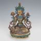 Chinese Antique Brass Hand - Carved Painted Buddism Bodhisattva Statue Green Tara Kwan-yin photo 4