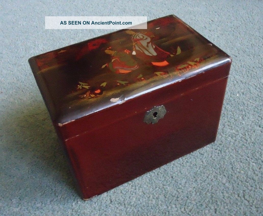 Red Lacquer Chinoiserie Tea Caddy C 1850 Boxes photo