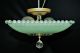 Vtg Deco Era Jadeite Green Glass Shade Ceiling Light Chandelier Fixture Crystal Chandeliers, Fixtures, Sconces photo 6