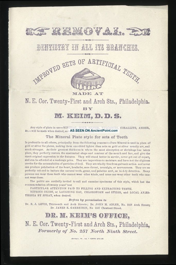 1870s Advertising Dental Broadside Dr.  Milton Keim,  Md,  Dds Philadelphia Dentist Dentistry photo