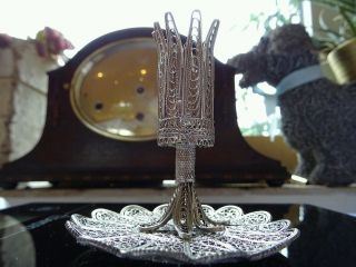 Sterling Silver Filigree Flower Holder And Dish Exceptional Quality Hand Made. photo