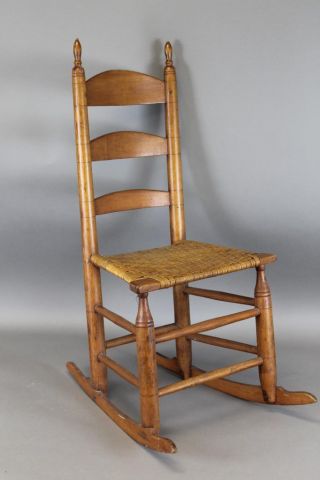 Rare Late 18th C Child ' S 3 Slat Back Side Rocking Chair Shaker Style Great Form photo