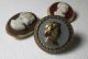 3 Small Cameo Buttons - - 1 Male Antique Button - 2 Same Female On Red Background Buttons photo 1