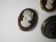 3 Small Cameo Buttons - - 1 Male Antique Button - 2 Same Female On Red Background Buttons photo 2