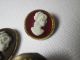 3 Small Cameo Buttons - - 1 Male Antique Button - 2 Same Female On Red Background Buttons photo 3