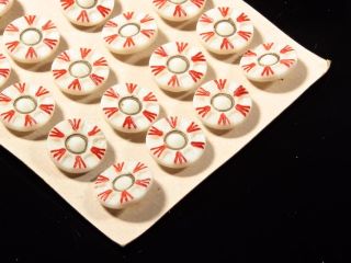 Card (24) 18mm Antique Czech Red Hand Painted Uranium Glass Daisy Flower Buttons photo