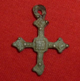 Knights Templar Ancient Bronze Cross Amulet / Pendant Circa 1100 Ad - 3249 - photo
