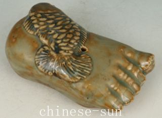 Delicate Chinese Old Porcelain Handmade Carving Fish Foot Collect Statue photo