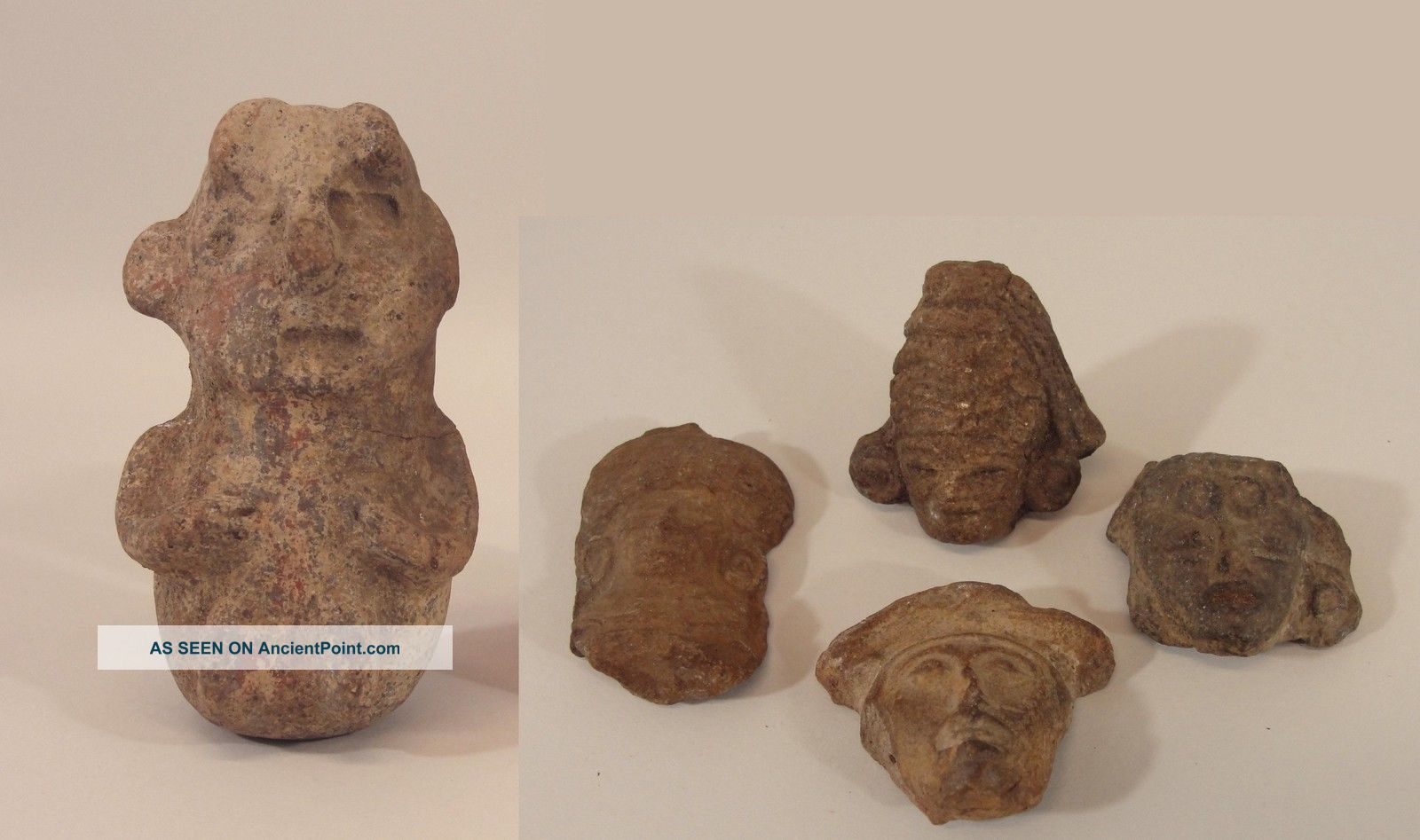 Ancient Authentic Pre - Columbian Effigy Pottery Figural Vessel,  Four Fragments The Americas photo