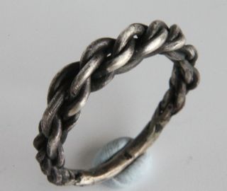 Ancient Viking Period Twisted Silver Knotted Ring Scandinavian Jewelry 1100 Ad photo