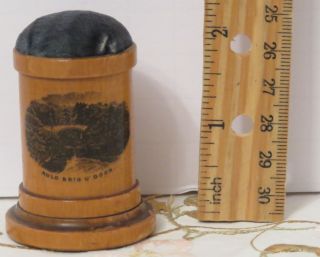 Antique Mauchline Ware Small Pincushion Thimble Holder Brig O’doon Robert Burns photo