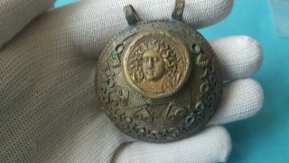Massive Roman Agate Intaglio Bronze Medusa Coin Pendant Very Rare photo