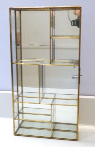 Vintage Brass Glass Miniature Display Curio Cabinet Case 15 