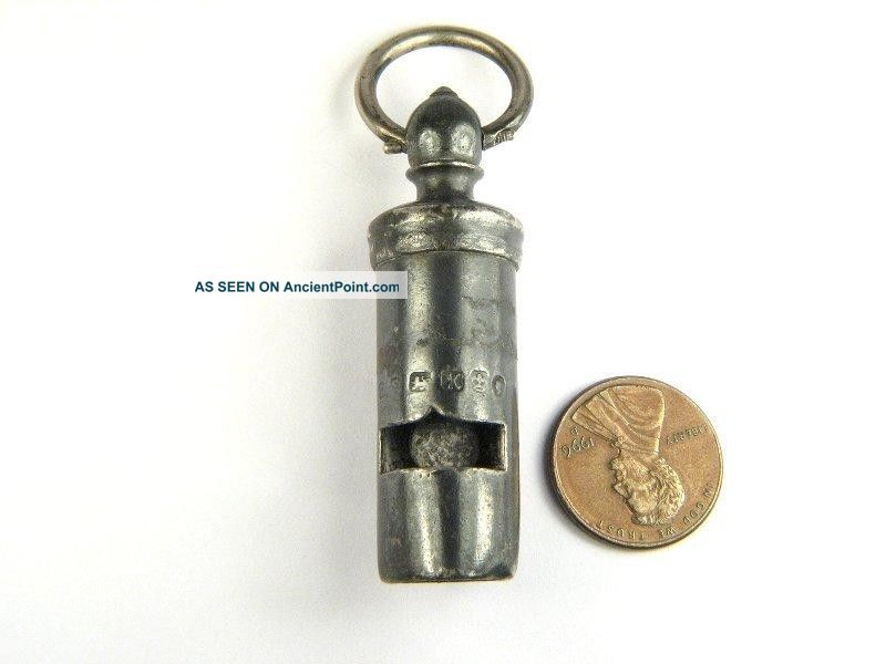 Antique English Victorian Period Silver Whistle Fob / Pendant C1865 Bells & Whistles photo