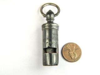 Antique English Victorian Period Silver Whistle Fob / Pendant C1865 photo