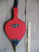 Vtg Red Enamel Paint Eagle Crest Black Leather Fireplace Bellows Cond. Hearth Ware photo 1