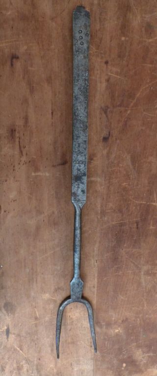 Antique Early 1800s Decorated Hand Wrought Iron Flesh Hearth Fork Folk Art 1 photo