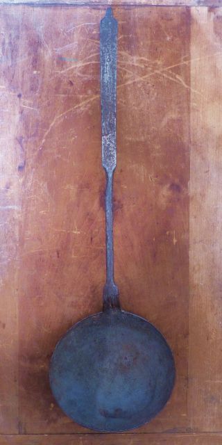 Antique Early 1800s Decorated Hand Wrought Iron Heath Cooking Ladle Folk Art 3 photo
