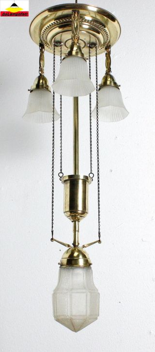 Wonderful German Art Nouveau Art Deco Chandelier Ceiling Light Fixture Lamp photo