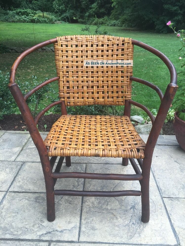 Antique Vintage Adirondack Hickory Wicker Willow Stick Rustic Wood Reed Chair Post-1950 photo