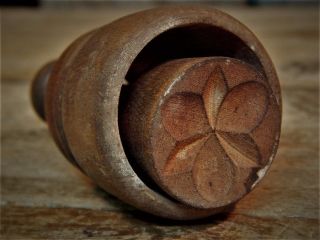 Antique Primitive Vtg Miniature Carved Wooden Butter Press Mold Tiny Flower photo