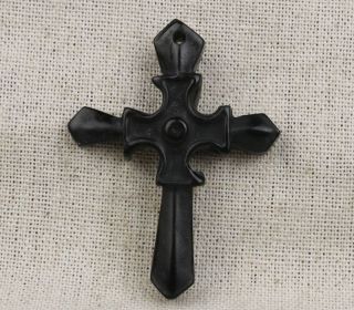 Chinese Natural Black & Green Jade Hand - Carved Exquisite Holy Cross Pendant photo