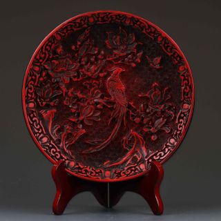 Chinese Delicate Lacquer Hand - Carved Flower&phoenix Plate G276 photo