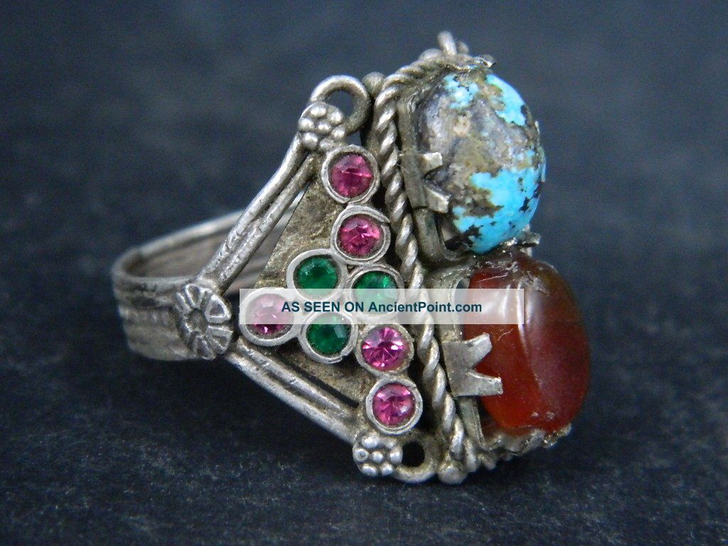 Antique Silver Ring With Stones Post Medieval 1800 Ad Stc451 Greek photo