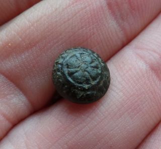 A Very Rare Model Of A Brass Tudor Rose Button From The 16th.  Century. photo