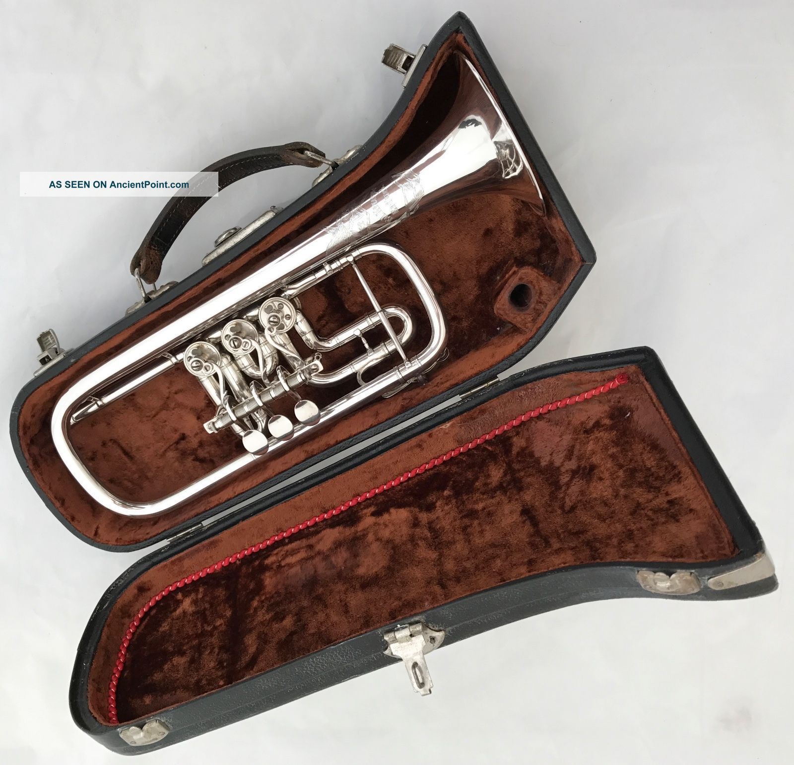 Ed.  Kruspe Erfurt Silvered German Rotary Valves Trumpet In D - Complete Restored Brass photo