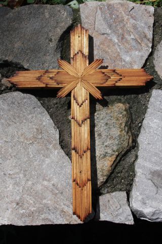 Tramp Hobo Art Burnt Wood Matches Cross Detail photo