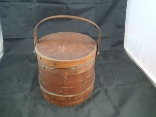 Wood Swing Handle Double Strapped Maple Sugar Sewing Firkin Bucket Basket photo